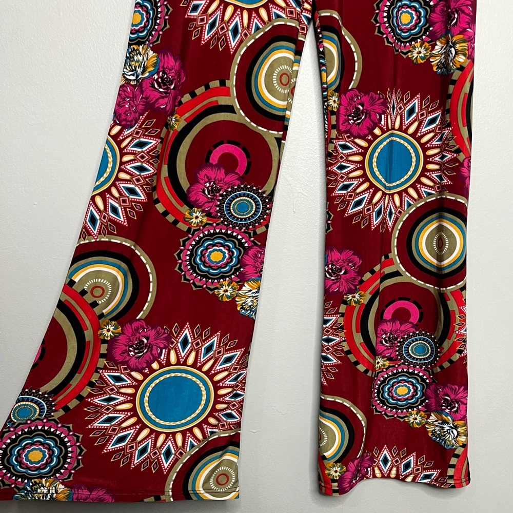 WinWin Wide Leg Bell Bottom Floral Paisley Geometric Rouched Palazzo Pants P - Picture 4 of 8